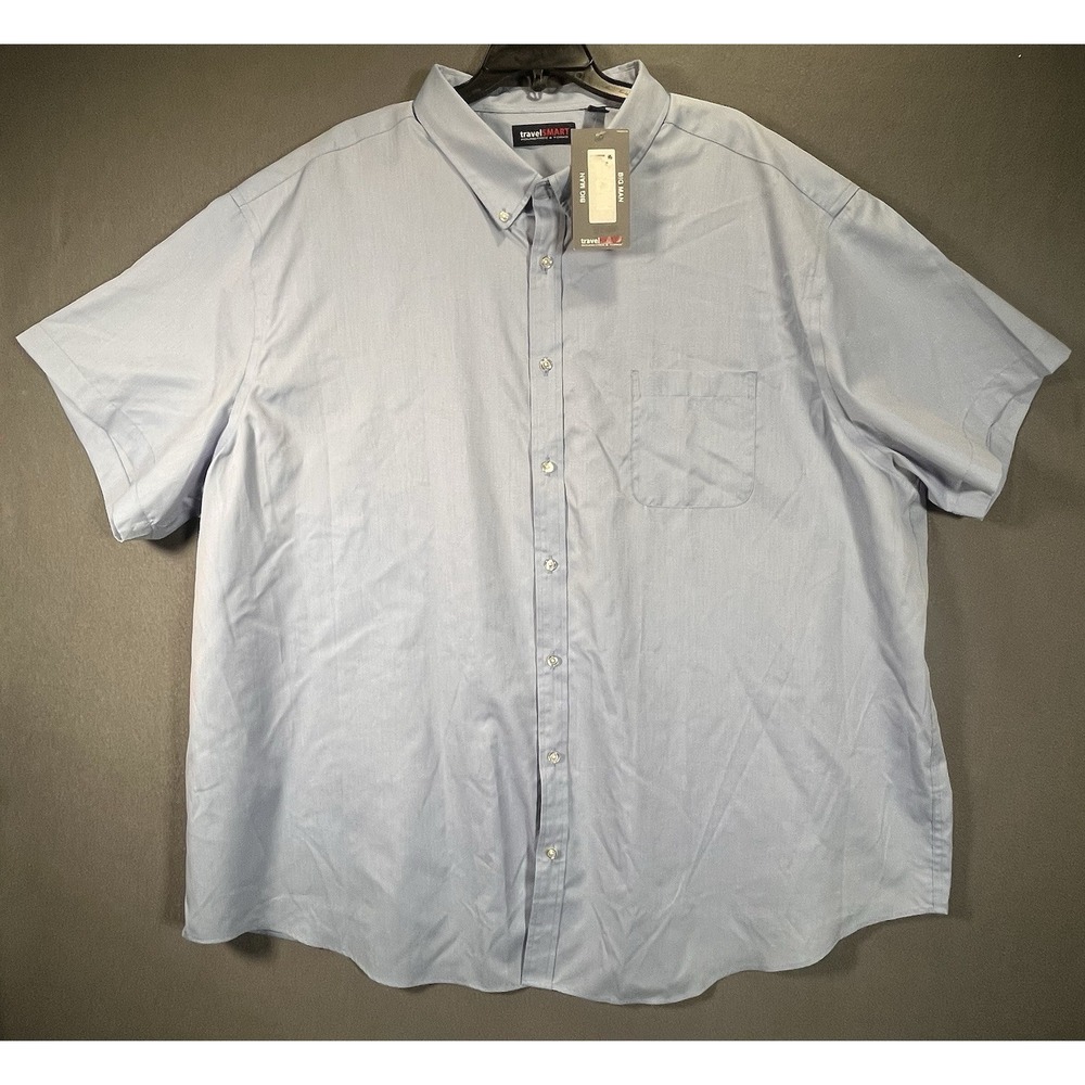 Roundtree Yorke 4XB Big & Tall Travel Button Front Short Sleeve Mens Blue NWT